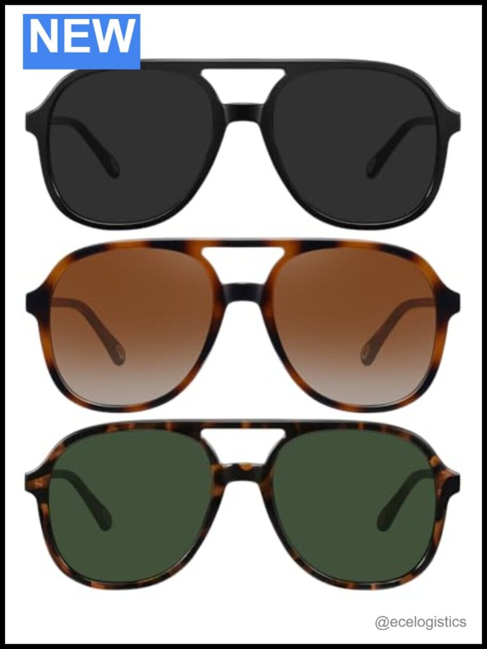 Retro 70s Oversized Aviator Sunglasses 3 Pack UV400 Double Bridge